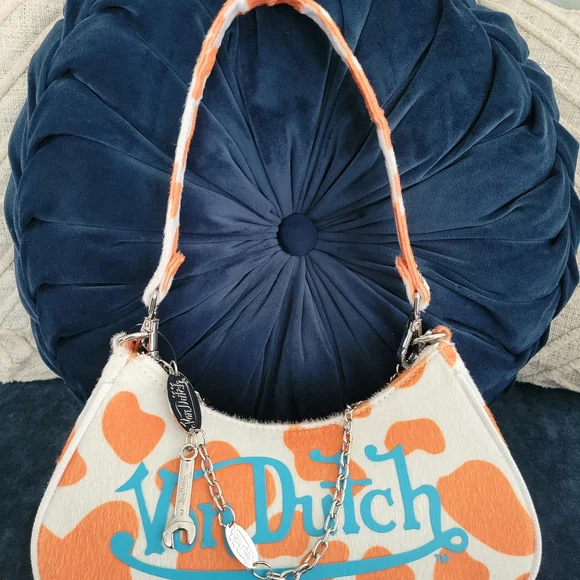 NWT Von Dutch Orange and White Logo Shoulder Bag - Picture 2 of 7